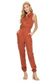 Tencel Sleeveless Jumpsuit with Cargo Pockets