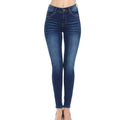 Women's High Rise Skinny 5-Pocket 3D Whiskers Light Denim Jeans Pants