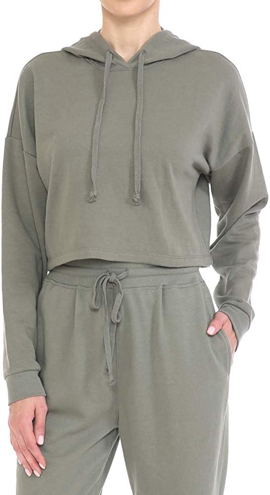 Women's Drawstring Cotton Blend Basic Cropped Fleece Pullover Hoodie