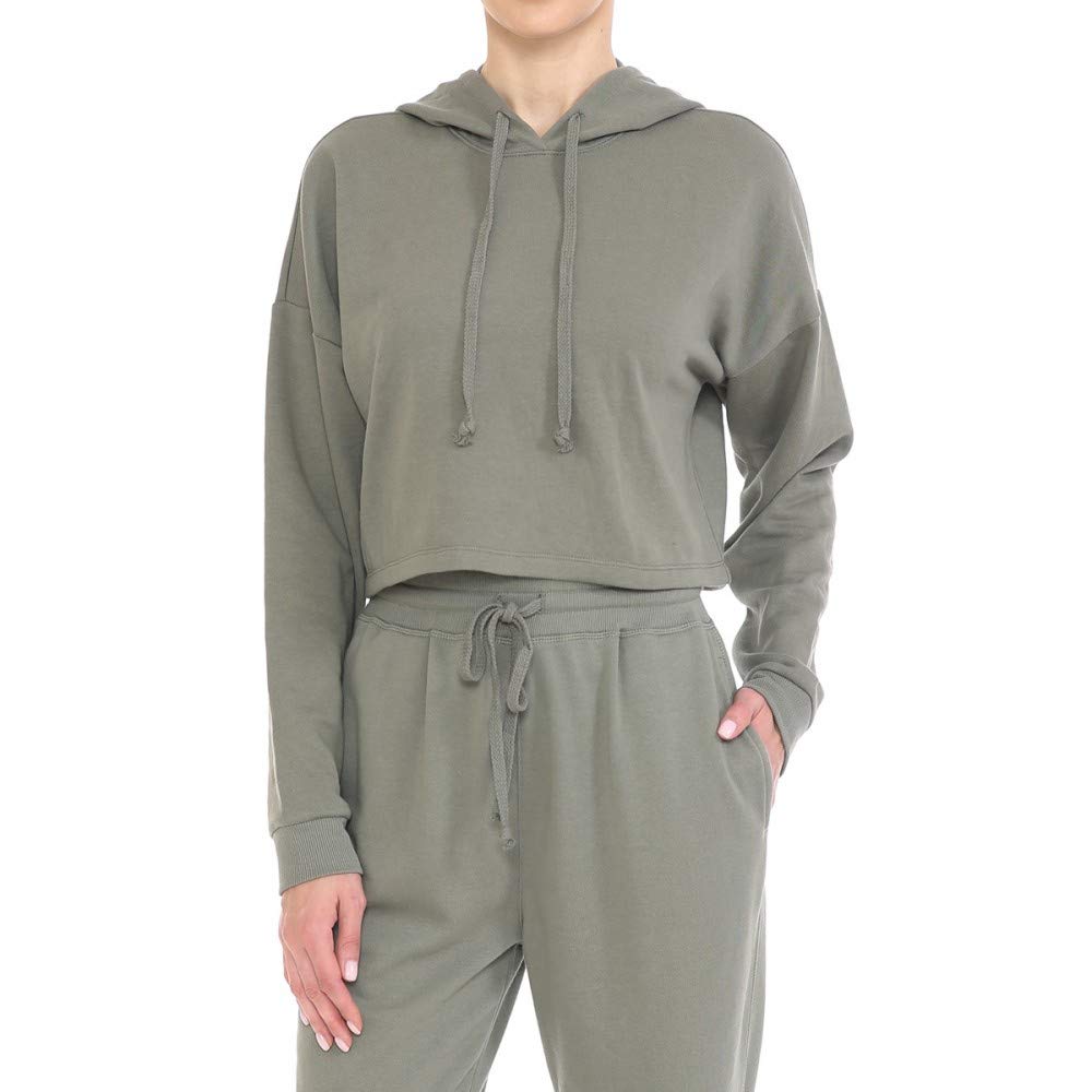 Khanomak Women's Hooded Long Sleeve Sweatshirt Fleece Cropped Pullover