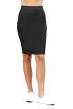 Women's Pencil High Waist Knee Length Casual Ribbed Black Knit Skirt - Small