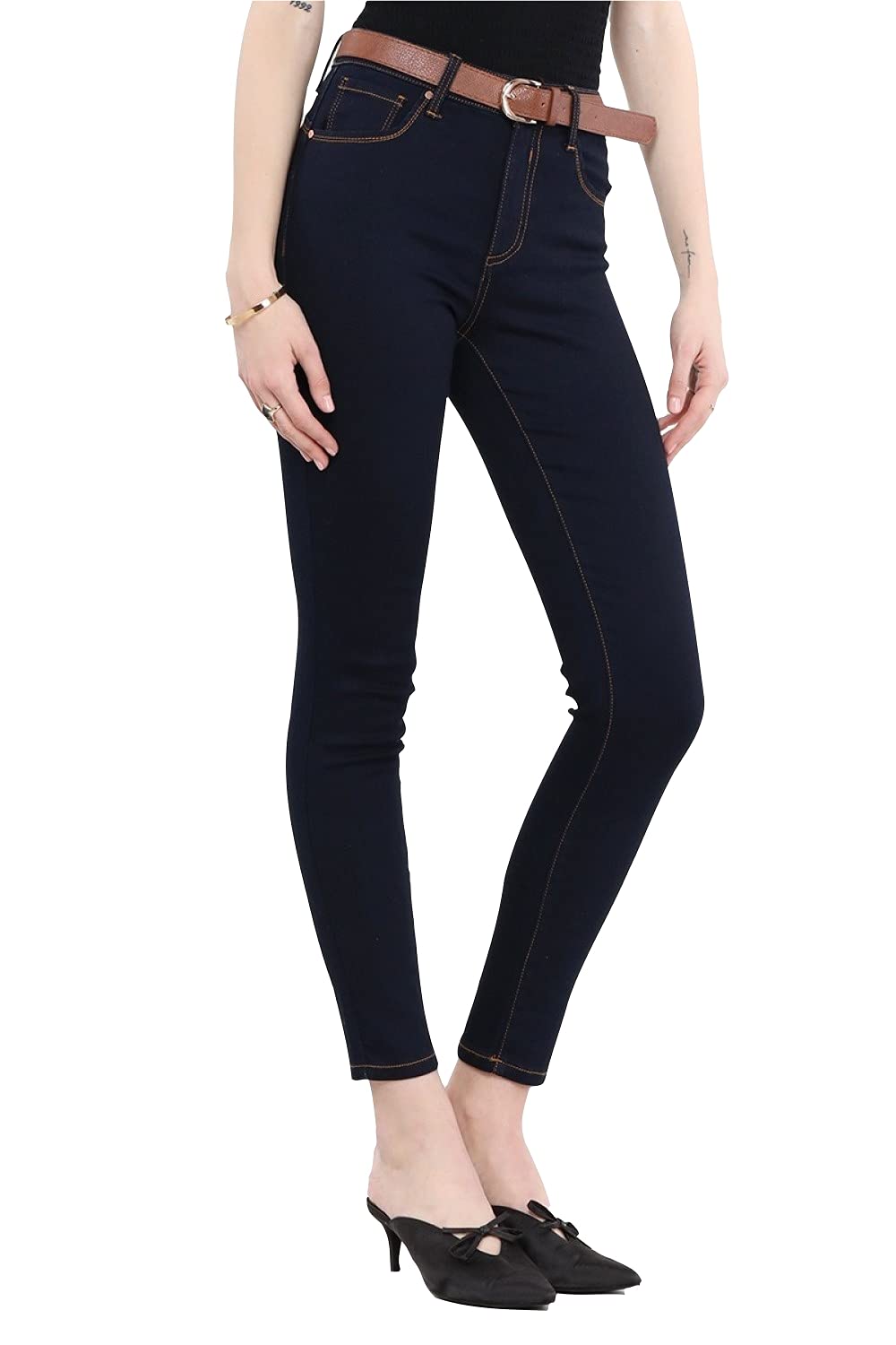Women's Skinny Fit Belt Looped Dark Navy Ankle Jeans