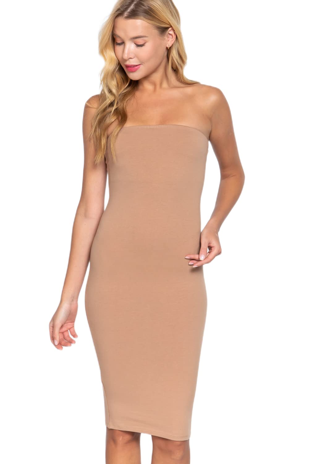 Women's Strapless Bodycon Sexy Stretchy Tube Midi Dress