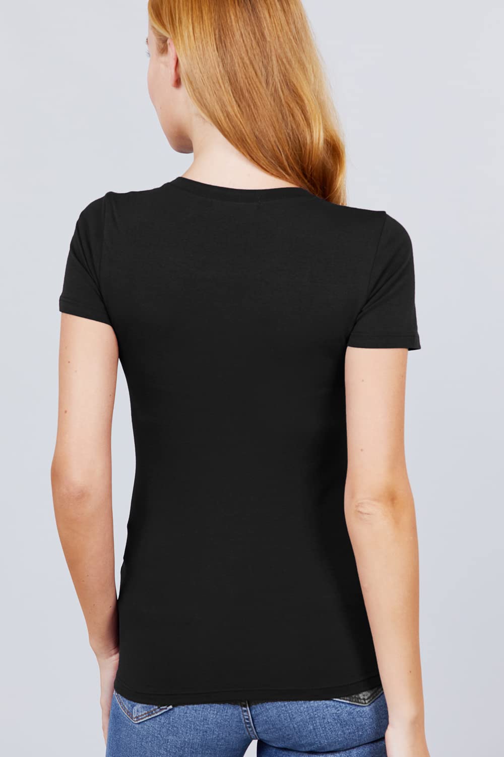 Khanomak Women's Short Sleeves Crew Neck Cotton Spandex Jersey Top