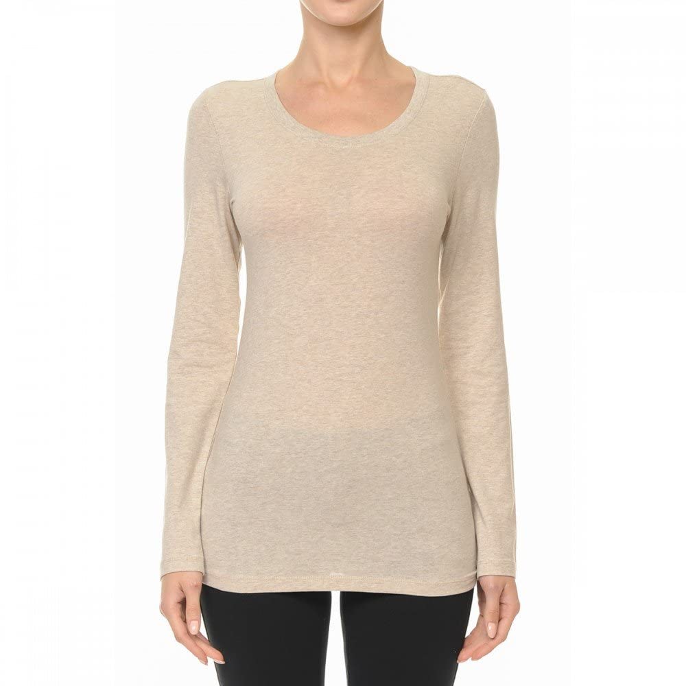 Khanomak Women's Basic Long Sleeve Scoop Neck Plus Size Shirt Top