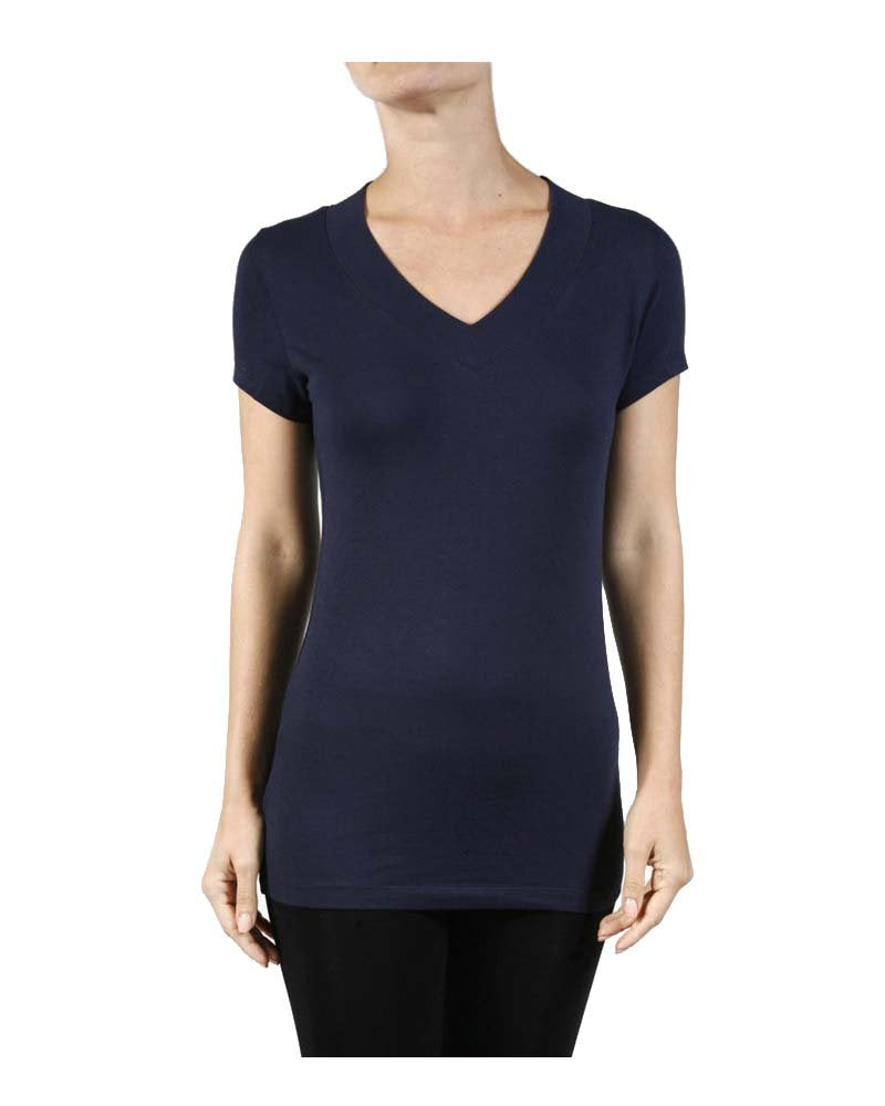 Hollywood Star Fashion Women's Deep V-Neck Short-Sleeve Shirt (Large, Light Yellow)