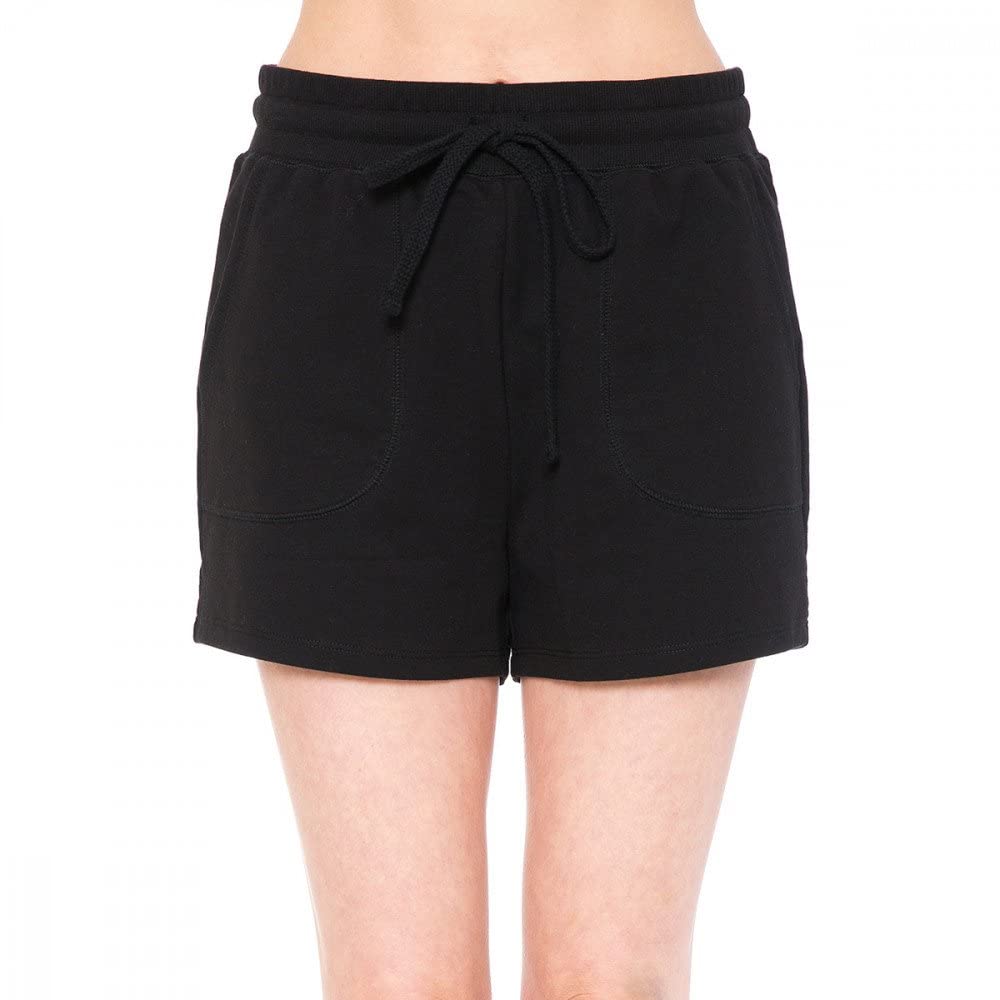 Khanomak Women's French Terry Active Shorts Rib at Waist Pocket Shorts