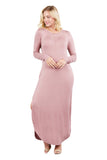 Women's Round Neck Long Sleeve Side Pocket Maxi Dress