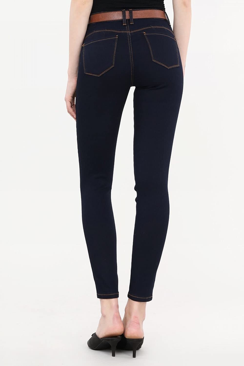 Women's Skinny Fit Belt Looped Dark Navy Ankle Jeans