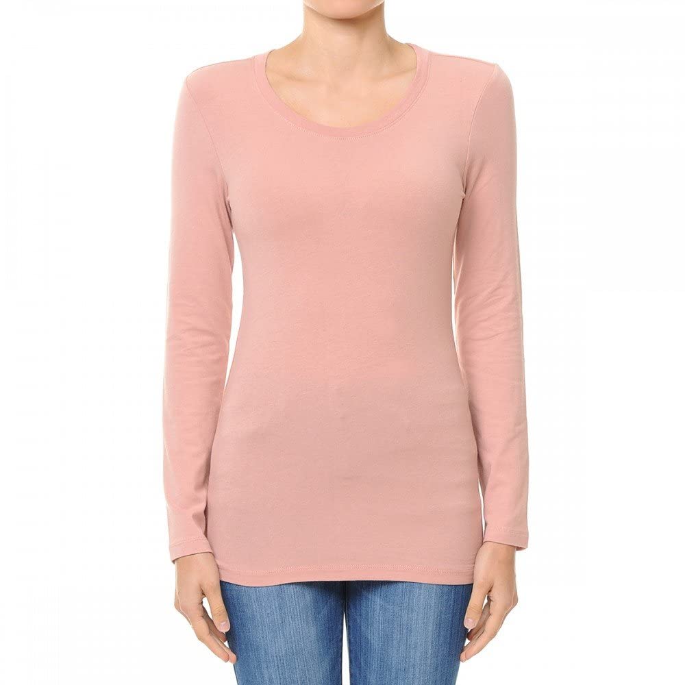 Khanomak Women's Basic Long Sleeve Scoop Neck Plus Size Shirt Top