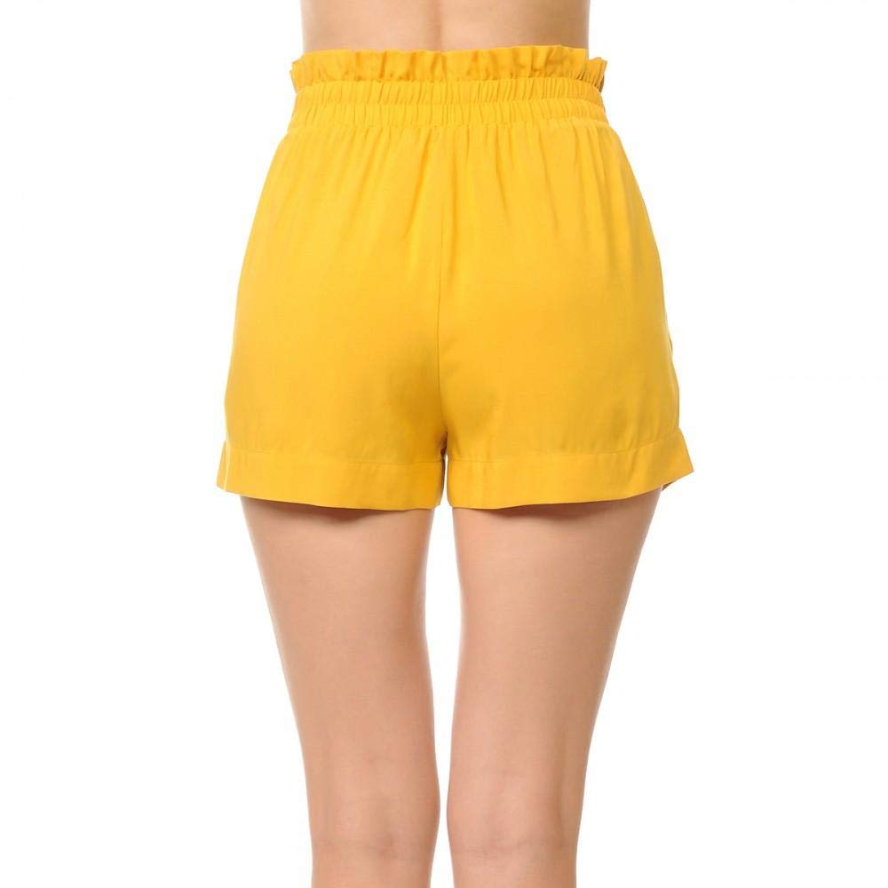 Khanomak Women's Tie-Front High Paperbag Waist Woven Pull-On Shorts