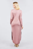 Women's Round Neck Long Sleeve Side Pocket Maxi Dress