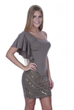 Hollywood Star Fashion Women's One Shoulder Tunic Sequins Mini Dress