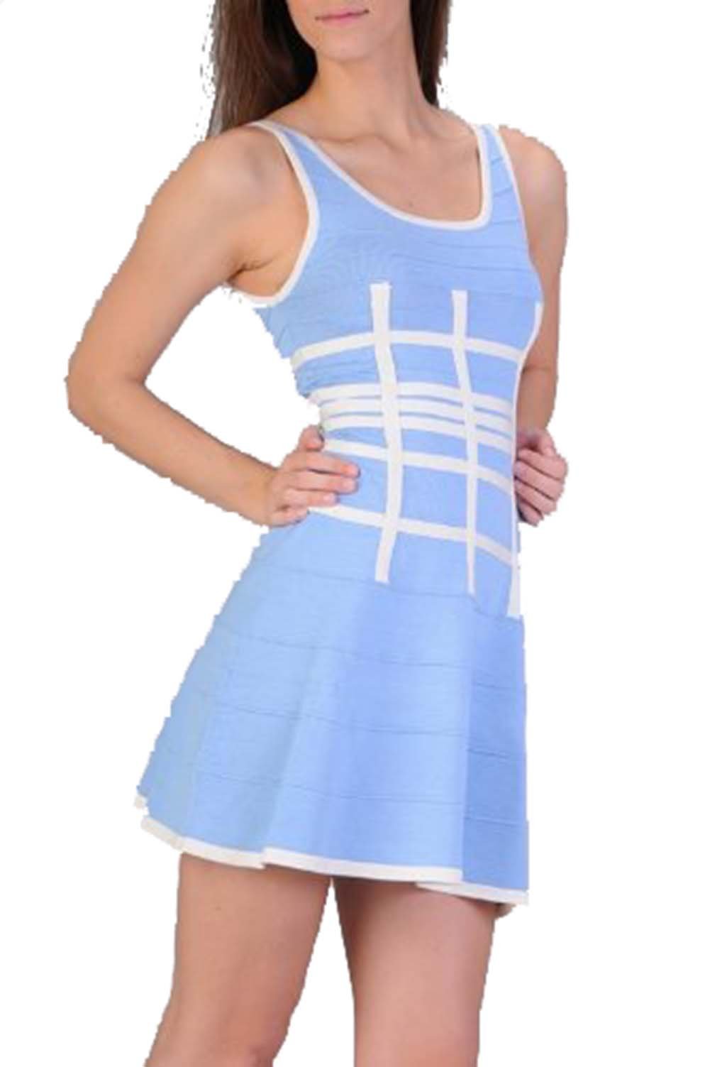 Women's Sexy Unique Flirty Contrast Stretchy Bandage Dress By Wow Couture (Large, Baby Blue)