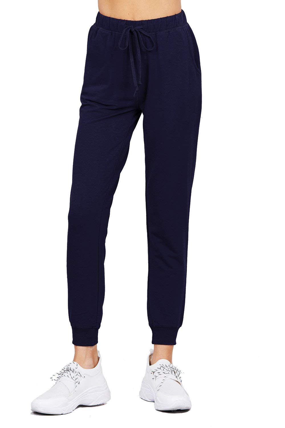 Khanomak Plain Long Drawstring Waist Front Pockets French Terry Joggers1