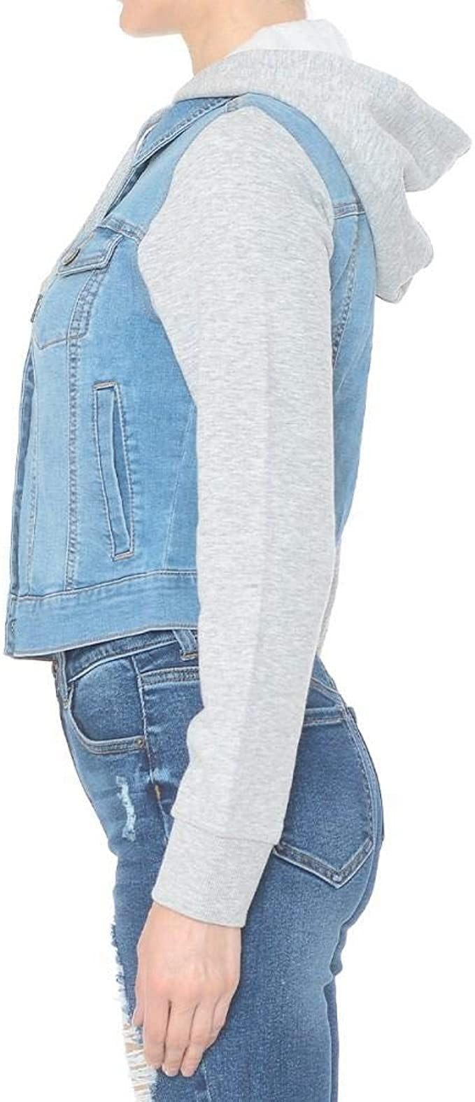Women Fleece Sleeve and Hood Denim Jacket