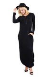 Women's Round Neck Long Sleeve Side Pocket Maxi Dress