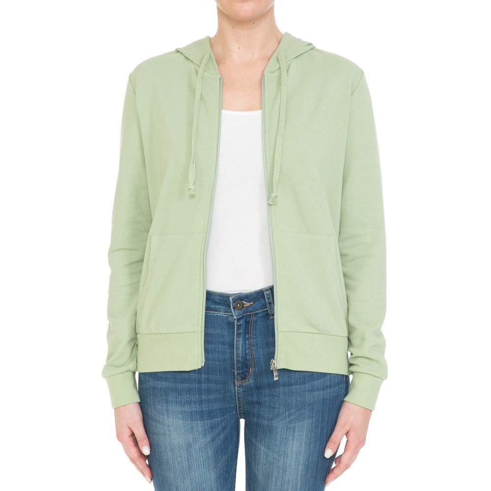 Women's Fleece Zip Through Casual Fit Cotton Hoodie with  Drawstrings