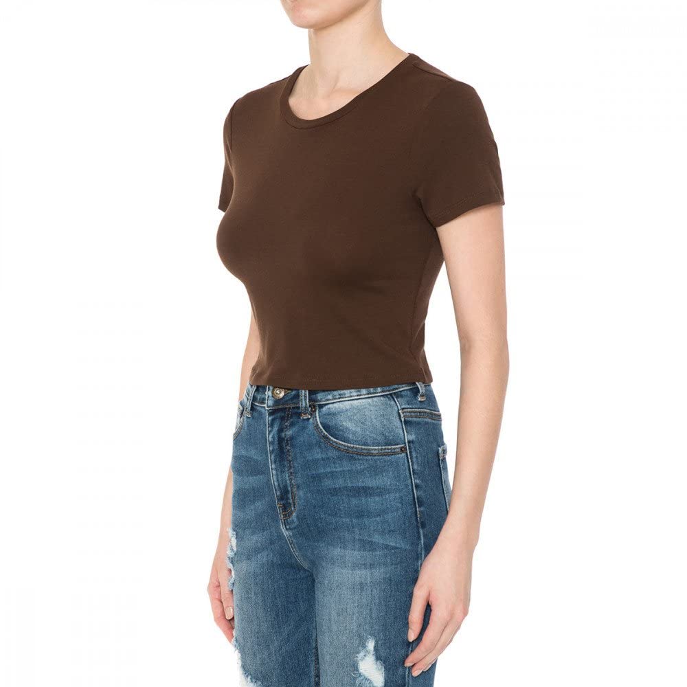 Khanomak Women's Crew Neck Short Sleeve Casual Summer Solid Workout Crop Tee