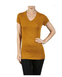 Hollywood Star Fashion Women's Deep V-Neck Short-Sleeve Shirt (Large, Light Yellow)
