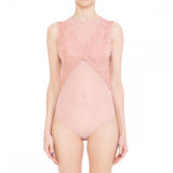 Womens-Sheer Mesh X-Lace Illusion Panelled Sleeveless V Neck Sheer Open Back Bodysuit