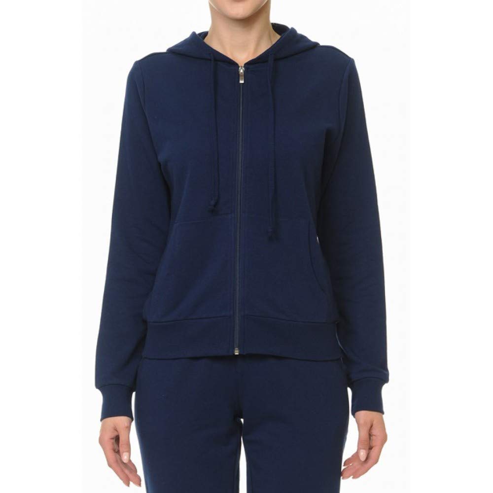 Women's Fleece Zip Through Casual Fit Cotton Hoodie with  Drawstrings