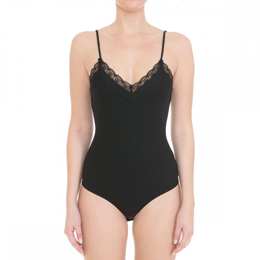 Women's Ribbed Lace Trimmed Camisole Tank Top Bodysuit