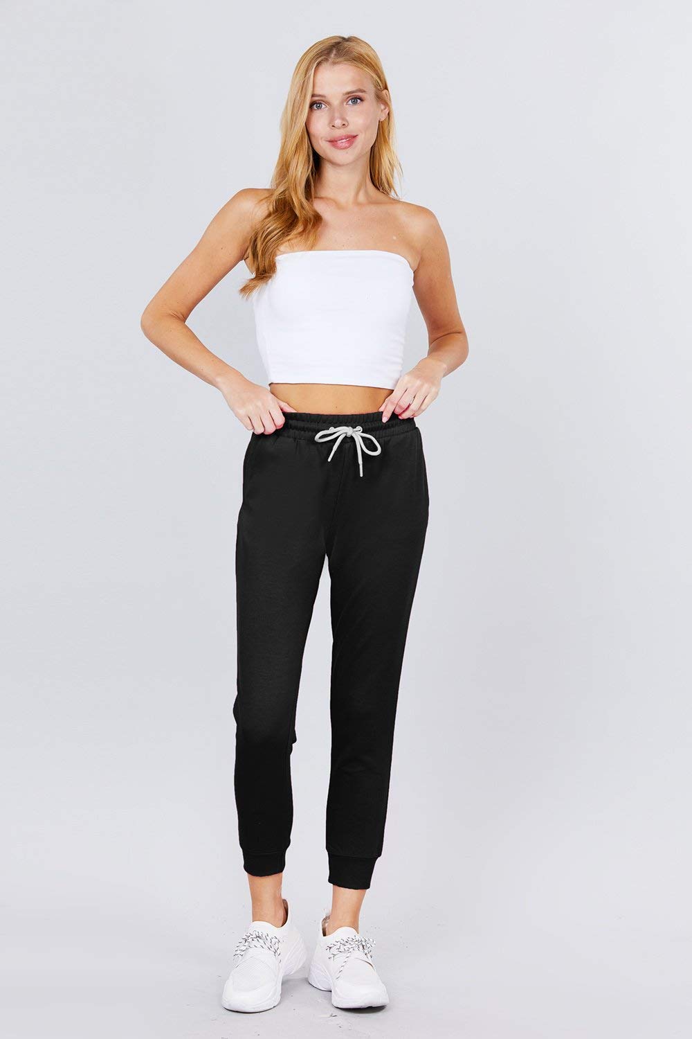Women's Active Yoga French Terry Black Sweatpants Workout Joggers Pants