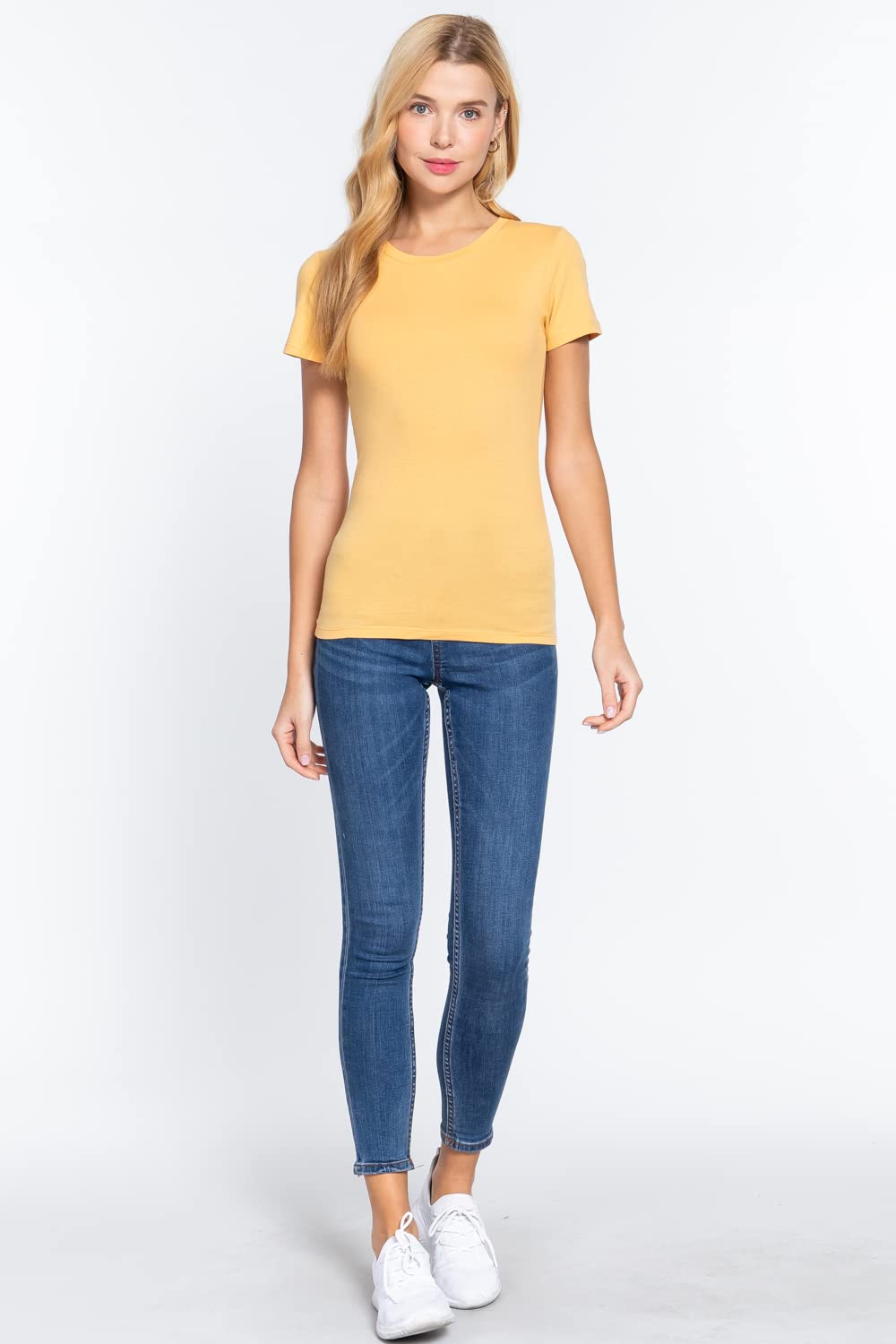 Khanomak Women's Short Sleeves Crew Neck Cotton Spandex Jersey Top