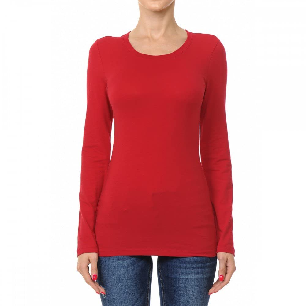Khanomak Women's Basic Long Sleeve Scoop Neck Plus Size Shirt Top