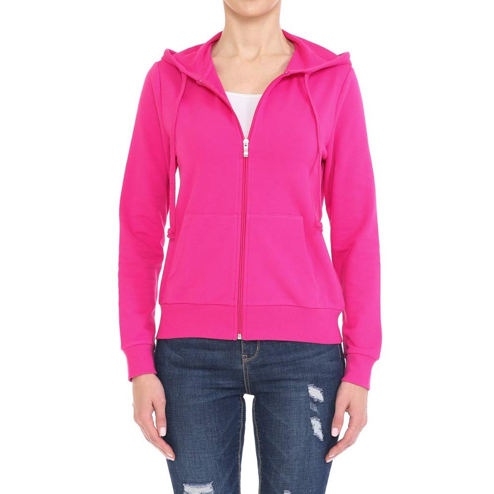 Women's Fleece Zip Through Casual Fit Cotton Hoodie with  Drawstrings