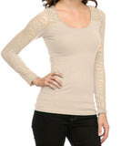 Long sleeve top with lace insert on sleeves and back yoke