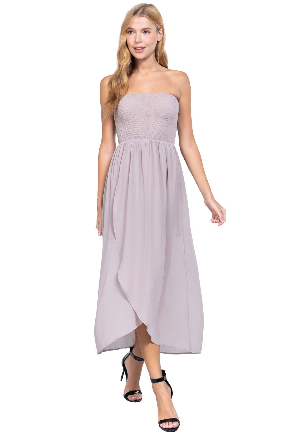 Women's Smocked Tube Wrap Maxi Woven High Low High Low Ankle Length Dress