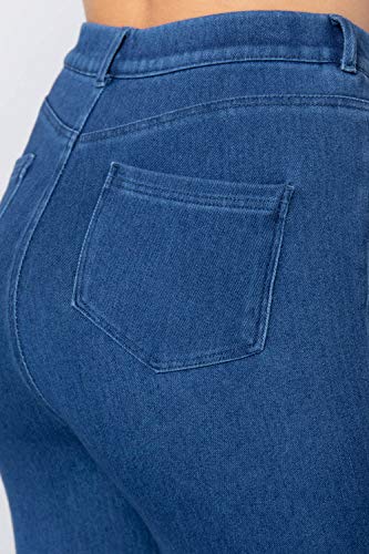 Women's Tack Button Knit Denim Full Length Blue Denim Jeggings