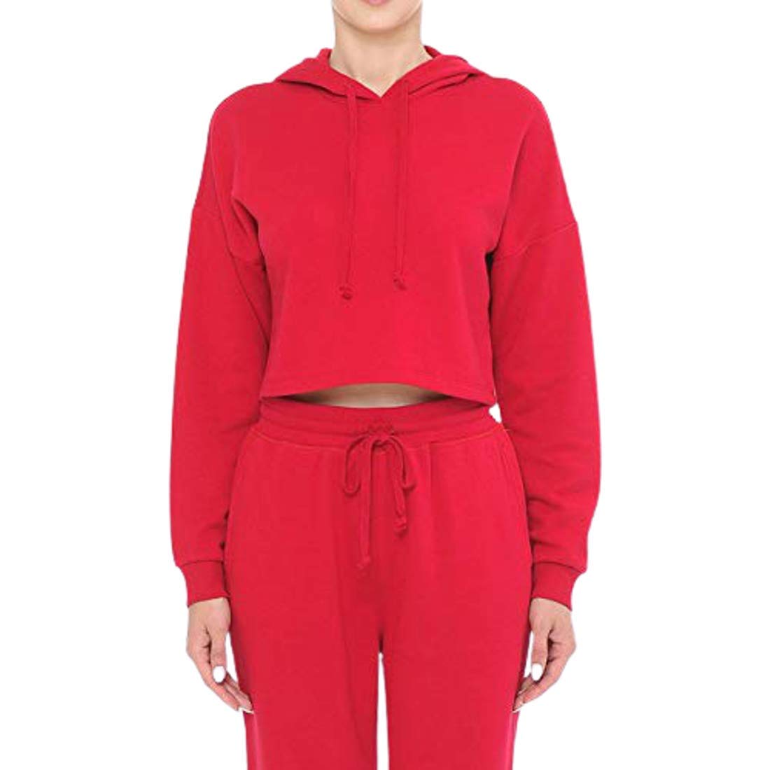 Khanomak Women's Hooded Long Sleeve Sweatshirt Fleece Cropped Pullover