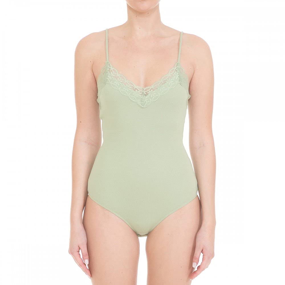 Women's Ribbed Lace Trimmed Camisole Tank Top Bodysuit