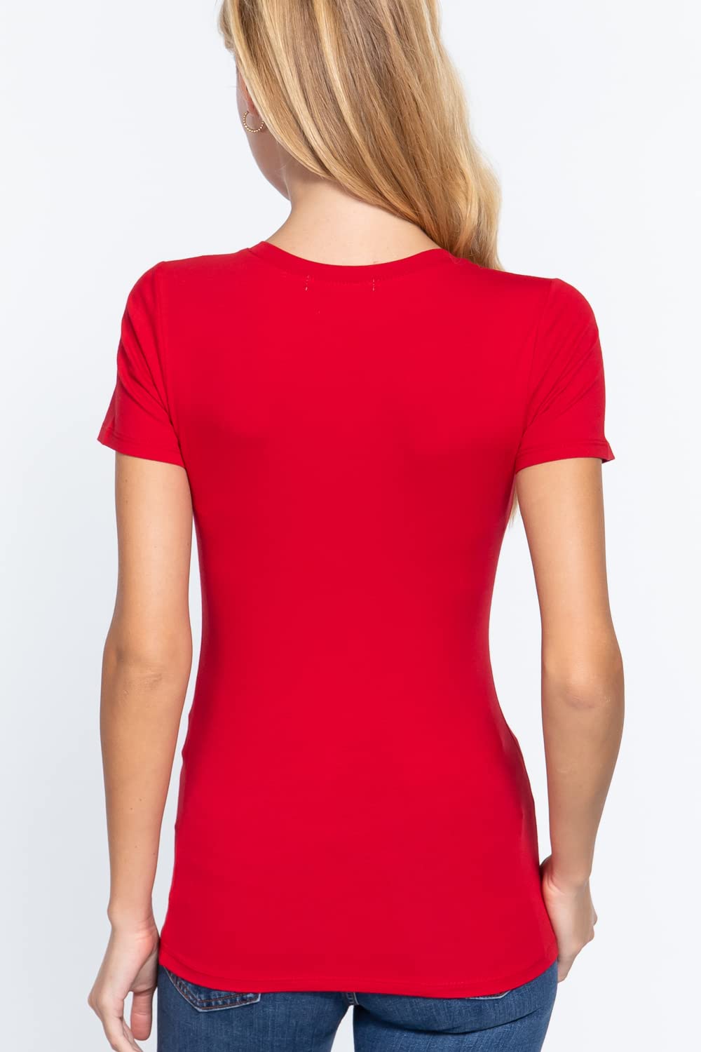 Khanomak Women's Short Sleeves Crew Neck Cotton Spandex Jersey Top