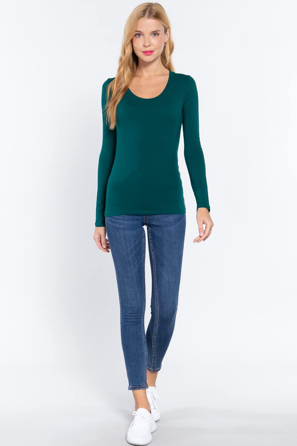 Khanomak Plain Casual Scoop Neck Long Sleeve Tee T-Shirt