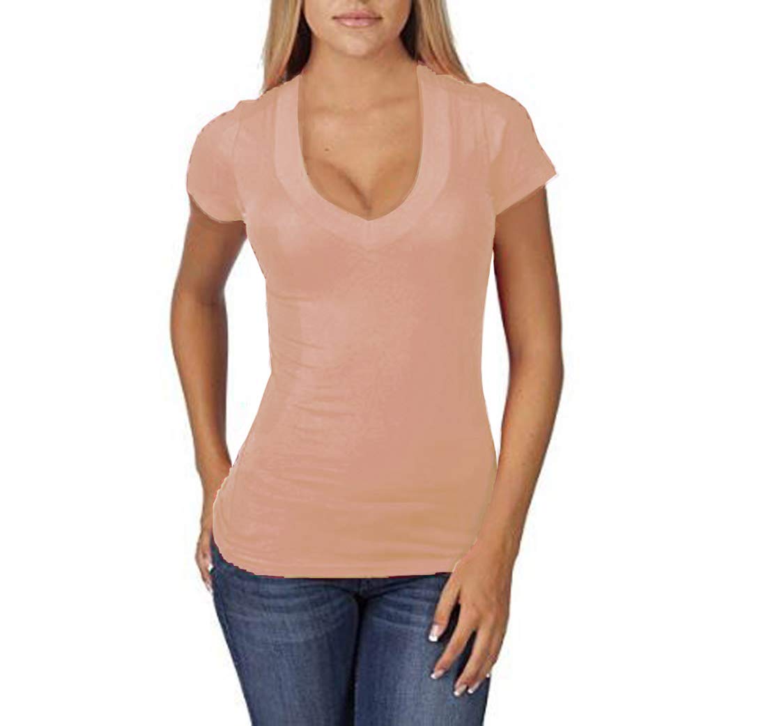 Hollywood Star Fashion Women's Deep V-Neck Short-Sleeve Shirt