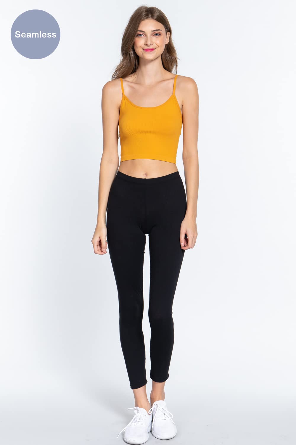Women's Round Neck Cami Ribbed Seamless Active Crop Top