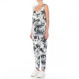 Womens-Monotone Tie Dye Print French Terry Knit Scoop Neck Sleeveless Jumpsuit