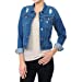 Women's Cropped Fit Distressed Stretch Denim Jacket with Button Front