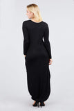 Women's Round Neck Long Sleeve Side Pocket Maxi Dress