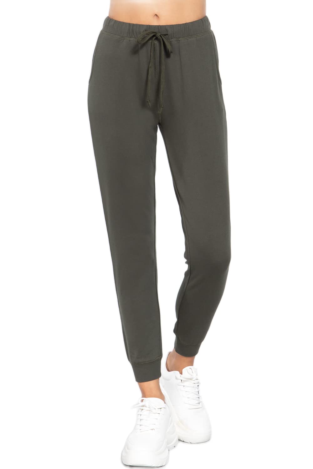 Khanomak Plain Long Drawstring Waist Front Pockets French Terry Joggers1