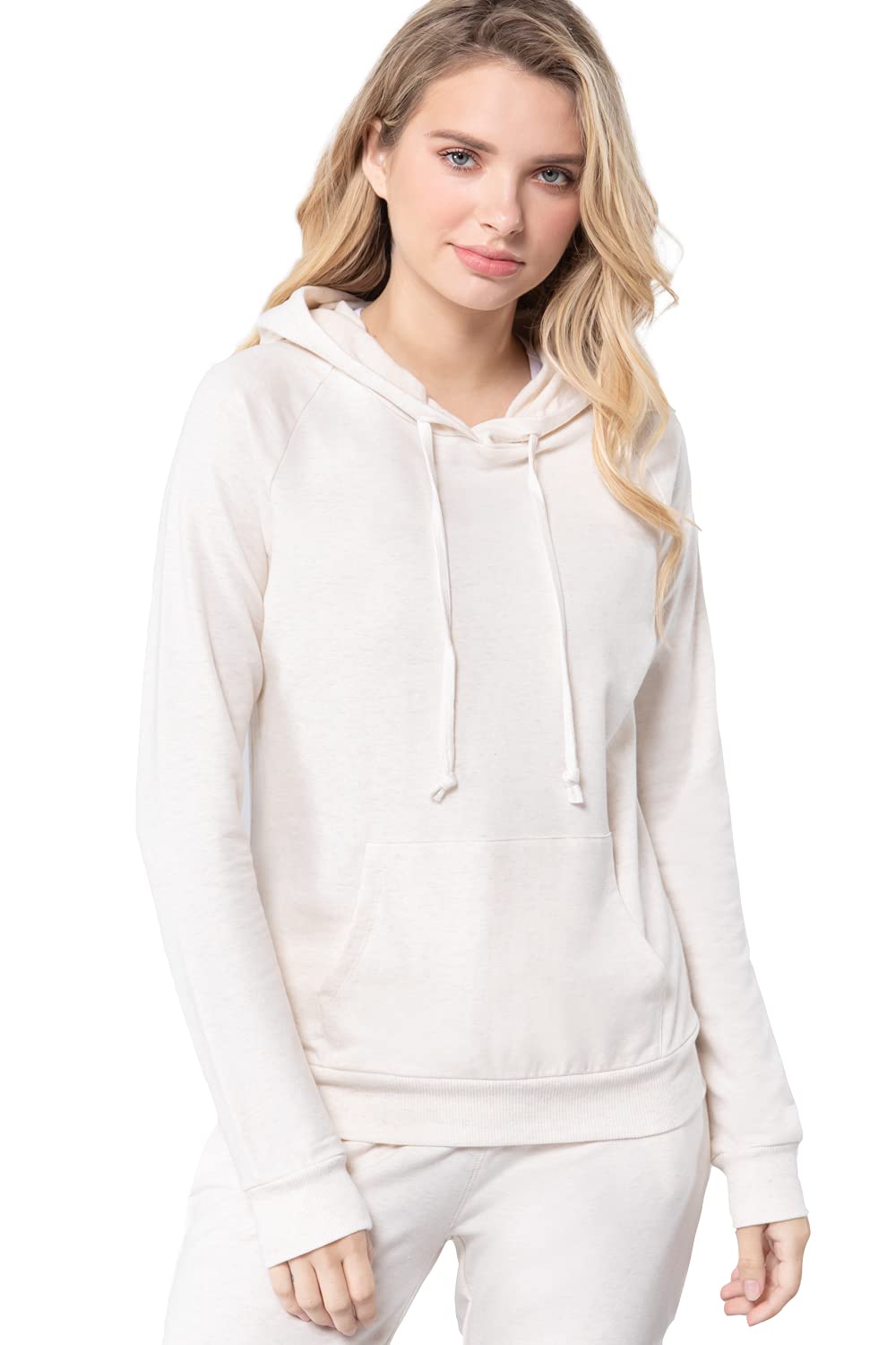 Khanomak Plain Casual Long Sleeve Pullover Drawstring Hoodie Kangaroo Front Pocket Sweatshirt