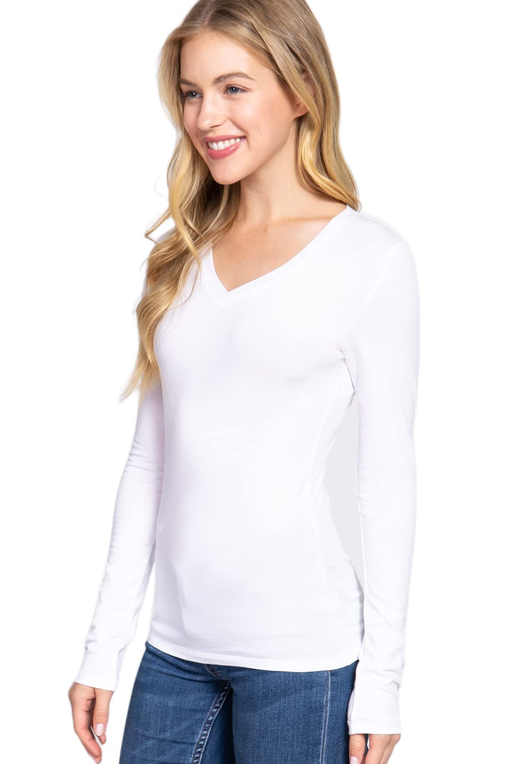 Plain V Neck Long Sleeve Tee T-Shirt