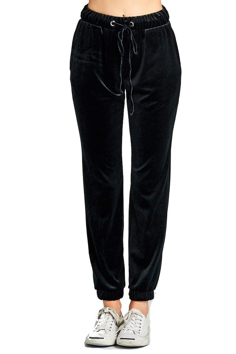 Khanomak Women's Waist Drawstring Casual Velvet Jogger Pants