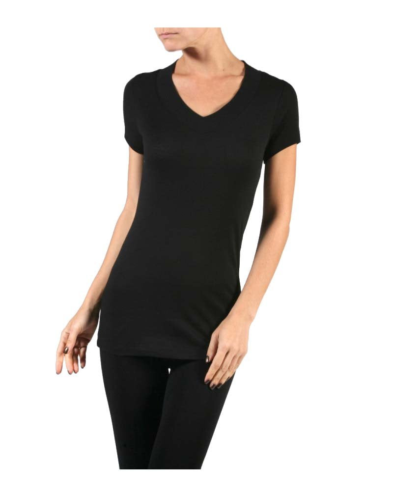 Hollywood Star Fashion Women's Deep V-Neck Short-Sleeve Shirt (Large, Light Yellow)