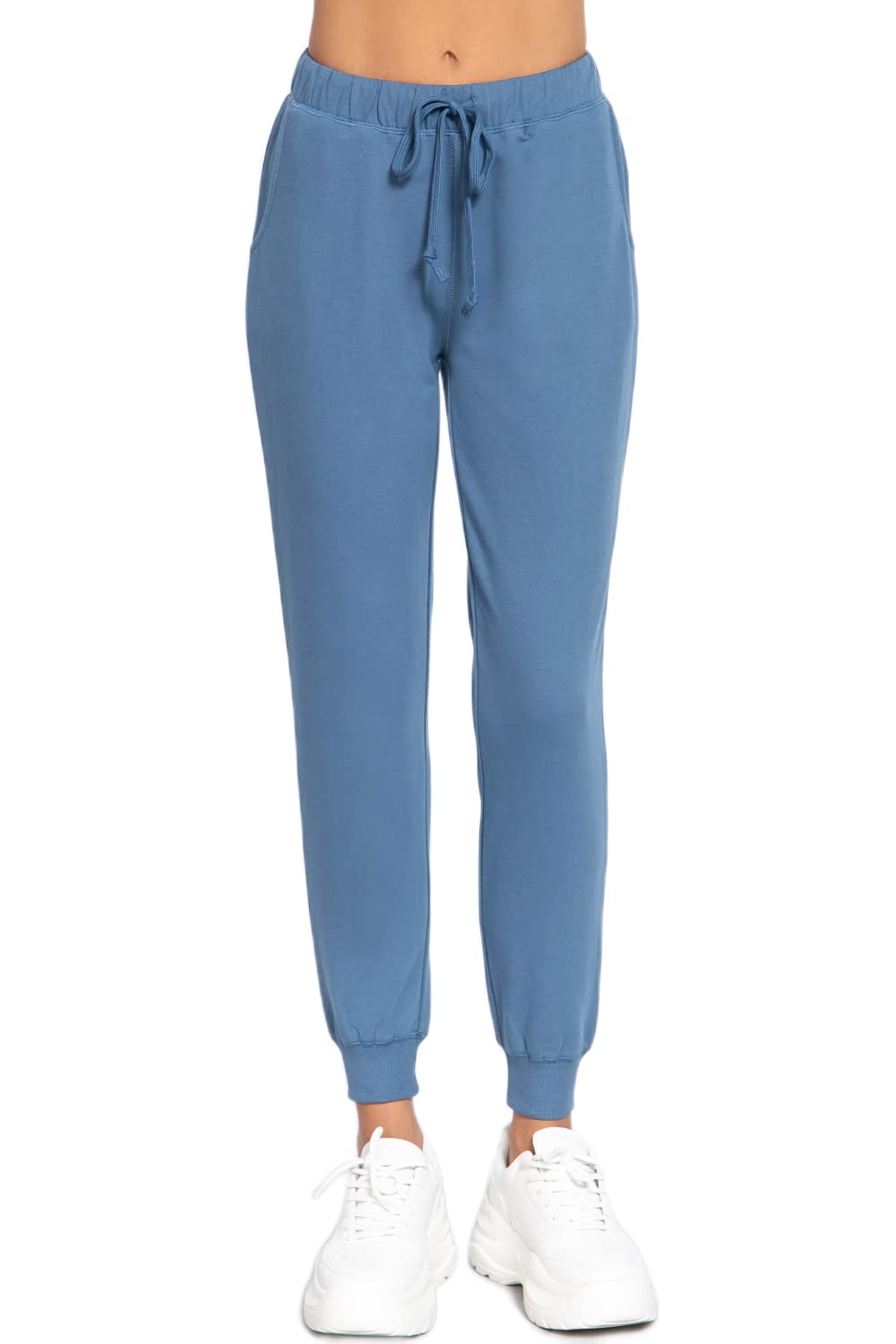 Khanomak Plain Long Drawstring Waist Front Pockets French Terry Joggers1