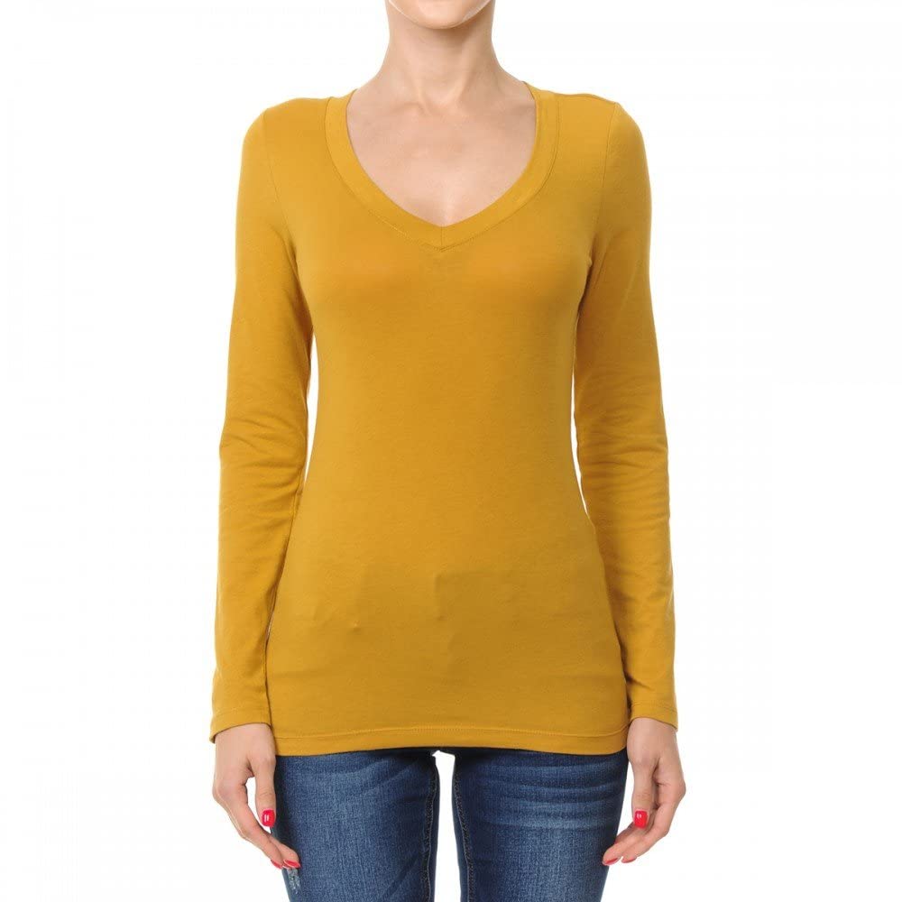 Women's Basic Long Sleeve V Neck T-Shirt Cotton Tee Top